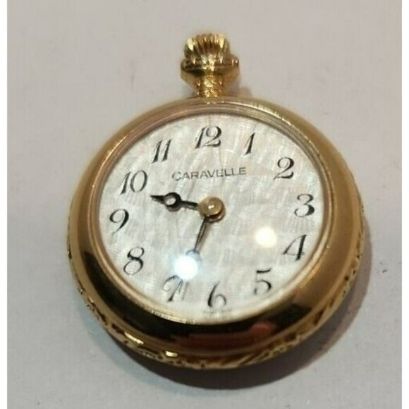 Vtg Caravelle Pocket Watch Manuel WInding 28mm Gold Plated Swiss Made Untested main image 8